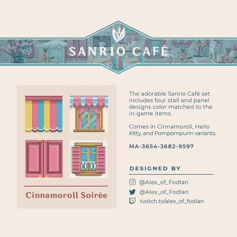 AnimalCrossingDesigns 🌟 on Twitter: "Check out these super adorable Sanrio cafe designs by @Alex_of_Fodlan #sanrio #AnimalCrossing #ACNH #ACNHDesigns… " Acnh Sanrio, Sanrio Cafe, Animal Crossing Guide, Light Games, Stall Designs, New Animal Crossing, Animal Crossing Game, Animal Crossing Qr, Animal Games