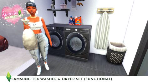 Sims 4 Cc Functional Washing Machine, Functional Washer And Dryer Sims 4 Cc, Sims 4 Washer And Dryer Cc Functional, Sims 4 Cc Washer And Dryer Functional, Sims 4 Washing Machine Cc, Samsung Washing Machine, My Best Life, Dryer Machine, Ts4 Cc