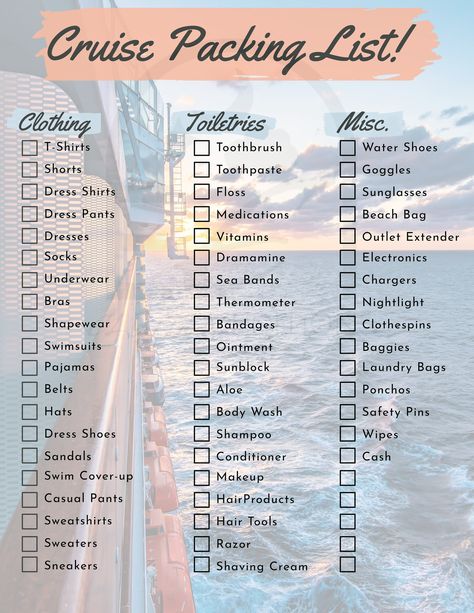 Digital Download Cruise Packing List Printable PDF Letter Size - Etsy Things To Pack On A Cruise, 10 Day Cruise Packing List, Cruise Checklist Packing Lists, Cruise Travel Essentials, What To Pack For A Cruise, 7 Day Cruise Packing List, Carnival Cruise Packing List, Cruise Essentials Packing Lists, Cruise Packing List Printable