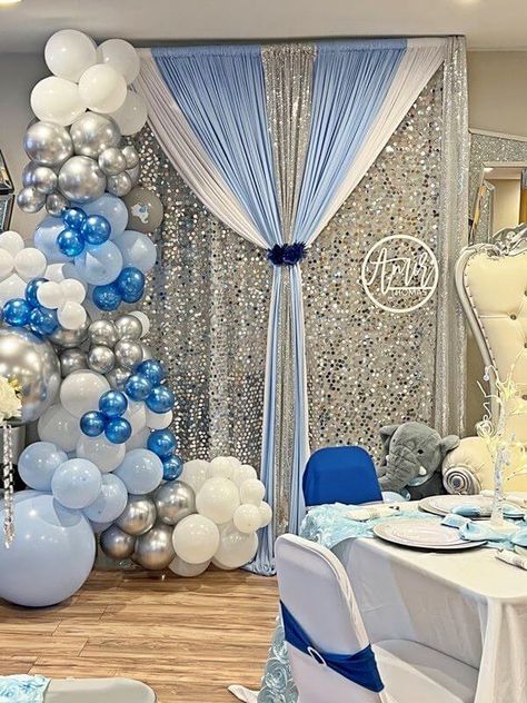 Wedding Reception Cake Table, Wall Decor For Birthday, Decor For Birthday Party, Wedding Reception Cake, Silver Backdrop, Sequin Curtains, Decor For Birthday, Reception Cake, Silver Curtains