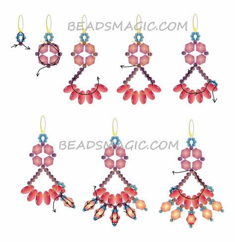 Anting Manik, Beads Magic, Super Duo Beads, Twin Beads, Seed Bead Tutorials, Beaded Earrings Tutorials, Motifs Perler, Beading Patterns Free, Beaded Bracelets Tutorial