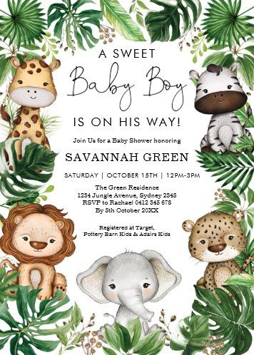 Create your own Invitation | Zazzle Jungle Safari Animals, Elephant Baby Shower Boy, Adairs Kids, Safari Baby Shower Invitations, Boy Shower Invitations, Baby Shower Invitation Cards, Baby Shower Invitaciones, Safari Baby Shower, Boy Baby Shower