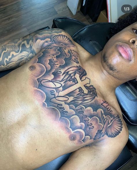 Chest Tattoo Black Men, Play For Keeps Tattoo, Chest Piece Tattoos Mens, Tattoo Font For Men, Black Men Tattoos, Rip Tattoo, Brian Dawkins, Basic Tattoos, Cool Wrist Tattoos