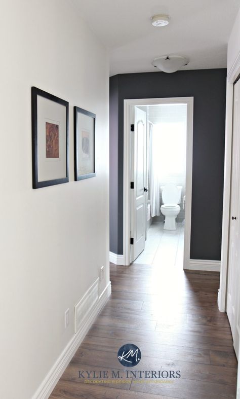 The 6 Best NOT BORING Paint Colours for a Dark Hallway Wall Colours For Hall, Grey Feature Wall, Hallway Paint Colors, Ikea Linnmon, Light Grey Paint Colors, Light Paint Colors, Hallway Paint, Hall Colour, Hallway Walls