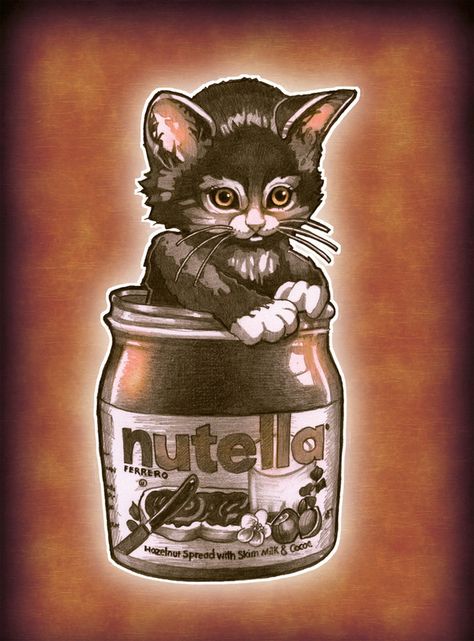 nutella cat Nutella Drawing, Tim Shumate Illustrations, Tim Shumate, Drawing Aesthetic, Kitten Love, Stationery Cards, Crazy Cats, Cat Art, Nutella