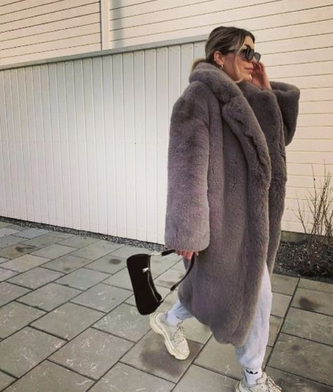 Faux Fur Hooded Coat, Hooded Coat, Faux Fur Coat, Fur Coat, Faux Fur, Grey