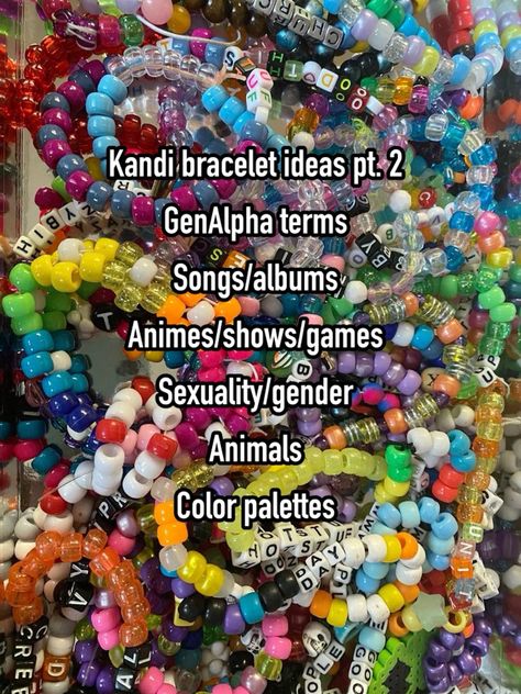 Words For Kandi Bracelets, Things To Put On A Bracelet, Kandi Gift Ideas, Kandi Bracelet Word Ideas, Easy Kandi Tutorial, Kandi Singles Ideas No Words, Kandi Chain Tutorial, Things To Put On Bracelets, Fun Bracelet Ideas