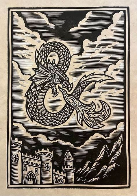 Linocut Printmaking, Linocut Art, Wood Block Printing, Pencil Art Drawings, Print Inspiration, Medieval Art, Lino Print, Dragon Art, Woodblock Print