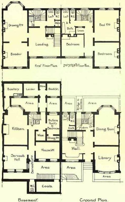 Floor plans of a large townhouse in Charles Street, Berkeley Square, London. Regency Architecture, Regency London, City Houses, Regency House, Victorian House Plans, Berkeley Square, Town Houses, London Townhouse, Mansion Floor Plan