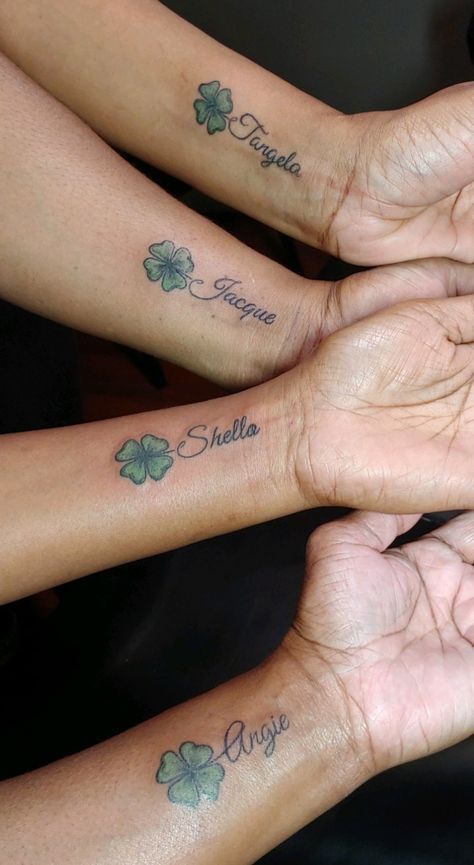 Matching Four Leaf Clover Tattoos, Irish Twin Tattoo Ideas, Four Leaf Clover Tattoo With Names, Clover Memorial Tattoo, Shamrock Memorial Tattoo, Four Leaf Clover Tattoo For Men, 4 Leaf Clover Tattoo Men, 4 Leaf Clover Tattoo For Women, 4leaf Clover Tattoo