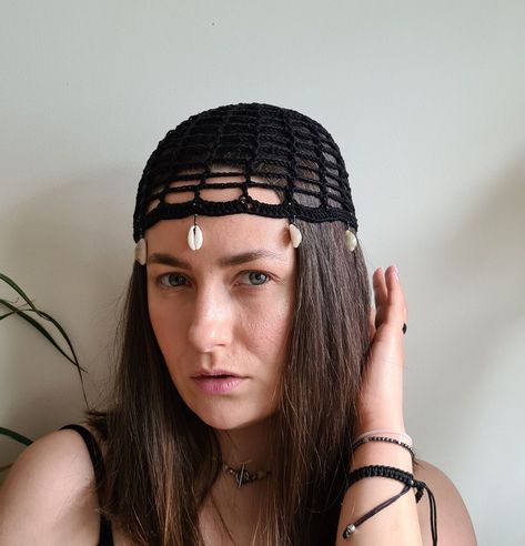 Crochet Mesh Skull Cap Beanie with Seashells and Beads, Boho Syle Accessories, Vintage Style Beanie, Summer Knitted Net Hat, Birthday Gift Summer Beanie Crochet, Hat Birthday, Summer Beanie, Style Beanie, Beanie Crochet, Summer Inspiration, Summer Knitting, Skull Cap Beanie, Skull Cap