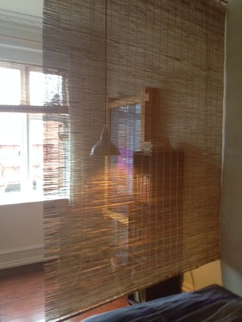 use bamboo blinds as a room divider Creative Room Dividers Curtains & Drapes, Blinds As Room Divider, Mcm Office, Roller Blinds Bathroom, Blinds Ideas, Ikea Blinds, Vertical Window Blinds, Indoor Blinds, Patio Blinds