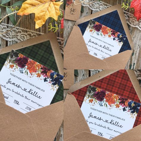 Nature Wedding Theme, Tartan Wedding Invitations, Wedding Invitations Autumn, Scottish Wedding Invitations, Scottish Wedding Themes, Fall Wedding Rustic, Tartan Wedding, Nature Themed Wedding, Romantic Rustic Wedding