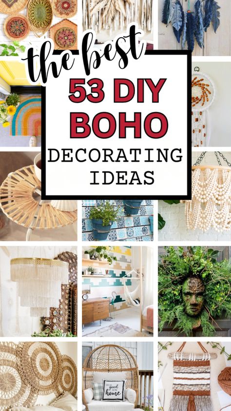 Decorate your Boho living room with these bohemian decorating ideas. I love these boho crafts that are fun to make and are perfect for Bohemian style decor. These hippie home decor ideas include DIY boho lamps, bohemian wall decor, and boho decorating ideas for outdoors. Boho Inspired Decor, Living Room Decor Diy Wall Art Ideas, Bohemian Corner Decor, Sun Wall Art Diy, Decorating Boho Style, Diy Unique Wall Decor, Boho Craft Room Decor, Boho Fake Plants, Fashion Themed Room