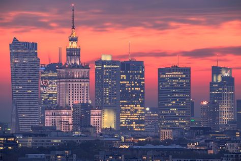 Warsaw Skyline Warsaw Skyline, Warsaw City, Pretty Places, City Skyline, Warsaw, At Night, Art Inspo, New York Skyline, Poland