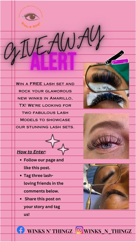 That’s it! Follow these simple steps, and you could be one of the lucky winners of our amazing lash sets. (2) Winners will be announced on 8/14 #giveaway #lashgiveaway #lashextensions #amarillotx #lashmodelsneeded #lashlove #glamorouswinks Free Lash Set Giveaway, Lash Extension Giveaway Ideas, Lash Deals Ideas, Lash Giveaway Ideas, Lash Extensions Ideas, Lash Giveaway, Eyelash Studio, Giveaway Ideas, Instagram Business Marketing