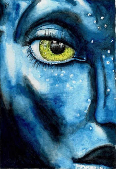 Avatar Face Drawing, Avatar Pandora Watercolor, Avatar Painting Ideas, Avatar Neytiri Drawing, Avatar Painting, Avatar Drawing, Avatar Poster, Composition Painting, Bd Art