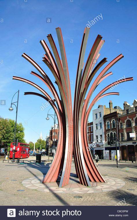 Download this stock image: 'Railway Tree' sculpture, High Street, Stratford, Newham Borough, London, Greater London, England, United Kingdom - C8C0PW from Alamy's library of millions of high resolution stock photos, illustrations and vectors. Tree Sculpture Art, Public Sculpture Design, Tree Sculptures & Statues, Park Sculpture Design, Roundabout Sculpture, Stratford London, Statues In London, Tree Statues, Small Balcony Decor