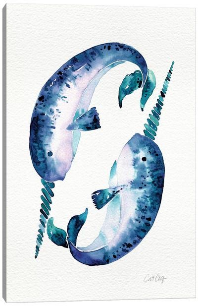 Narwhal Art, Watercolor Whales, Complementary Color Scheme, Cat Coquillette, Gallery Space, A Whale, Paint Night, Camp Ideas, Narwhal