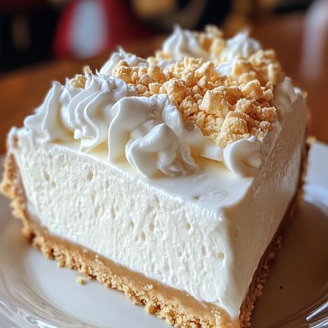 Marshmallow Whip Cheesecake Heaven ☁️ Marshmallow Whipped Cheesecake, Whip Cream Recipe Desserts, Marshmallow Cheesecake Recipe, Marshmallow Cheesecake No Bake, No Bake Cheesecake Recipes Cool Whip, Marshmallow Whip Cheesecake Heaven, Marshmallow Whip Cheesecake, Marshmallow Fluff Cheesecake, Marshmallow Fluff Recipes Desserts