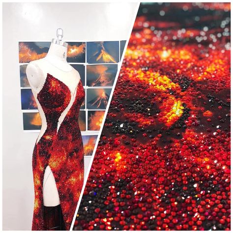 Catriona Grey Lava Gown Volcano Inspired Dresses, Lava Dress Catriona, Lava Inspired Fashion, Lava Walk Catriona Gray, Volcano Inspired Fashion, Catriona Gray Lava Gown, Lava Outfit, Lava Gown, Catriona Grey