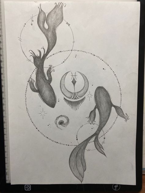 Pisces Sign Drawing, Easy Pisces Drawing, Pisces Zodiac Drawing, Zodiac Signs Pisces Art, Picies Zodiac Drawings, Zodiac Signs Sketches, Pisces Drawing Ideas, Pieces Zodiac Drawing, Pices Zodiac Drawing