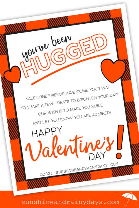 The You've Been Hugged printable gives you the opportunity to Hug a friend, family member, or neighbor with a few treats on Valentine's Day! It's a great way to let them know that you're thinking about them! You've Been Ideas, Neighborhood Valentines Ideas, Valentines Day Neighbor Gifts, Valentines Neighbor Gift, Valentines For Neighbors, You've Been Hugged, Romantic Letters For Him, Valentine Candy Grams, Valentines Scripture