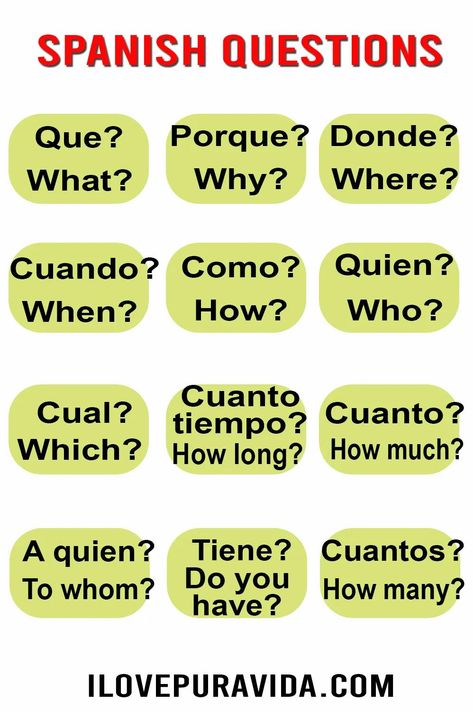 Spanish Beginners, Spanish Gcse, Spanish Vocabulary List, Spanish Question Words, Questions In Spanish, Beginner Spanish Lessons, Spanish Notes, Spanish Questions, Useful Spanish Phrases