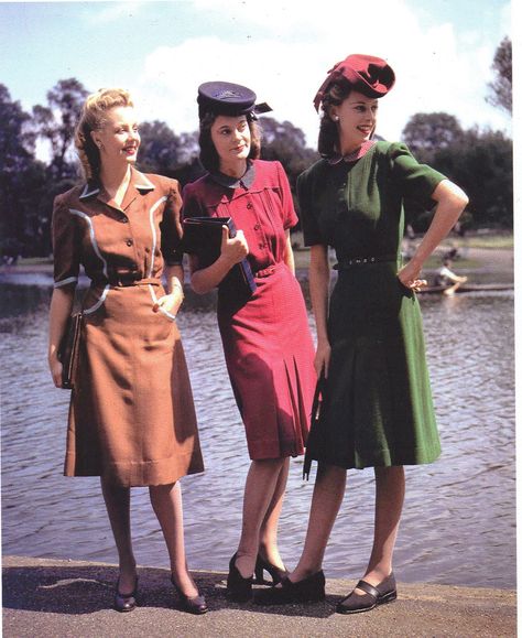 An illustration from the book showing Berketex Utility fashions, 1943 (copyright: Planet News/Science and Social Picture Library):  | Elizabeth Baines: Review: 1940s Fashion: The Definitive Sourcebook by Emmanuelle Dirix, edited by Charlotte Fiell 40s Mode, 1940s Fashion Women, Norman Hartnell, 1940s Women, 1940s Woman, Estilo Pin Up, Mode Retro, Fashion 1940s, Character Clothing