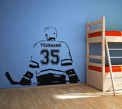 Hockey Room Decor, Hockey Bedroom, Hockey Room, Vinyl Rolls, Number Stickers, Hockey Player, Bedroom Themes, Kids' Room, Custom Wall