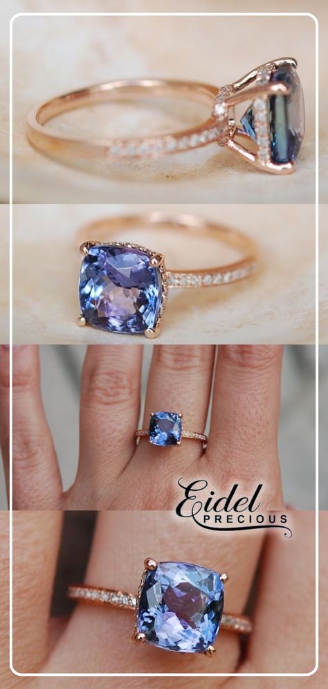 Tanzanite Rings, Hidden Halo Ring, Ring Hidden Halo, Tanzanite Engagement Ring, Yellow Sapphire Rings, Cushion Cut Engagement, Cushion Cut Engagement Ring, Tanzanite Ring, Hand Ring