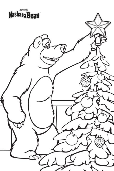 Decorating The Christmas Tree, Christmas Tree Drawing, Bear Drawing, Bear Coloring Pages, Masha And The Bear, Bear Christmas, Christmas Coloring, Print Out, Christmas Coloring Pages