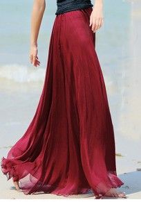 Wine Red Plain Draped Wavy Edge Bohemian Chiffon Skirt Tutu En Tulle, Chiffon Maxi Skirt, Flowy Maxi Skirts, Maxi Rok, Estilo Hippie, Red Skirt, Rayon Dress, Chiffon Maxi, Chiffon Skirt