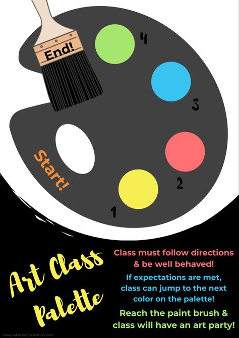 I created this Art Class Palette design to function as a behavior rewards system for my elementary art room! Art Room Reward System, Art Class Reward System, Classroom Reward System, Positive Behavior Rewards, Classroom Designs, Art Classroom Management, Elementary Art Rooms, Vip Kid, Behavior Rewards