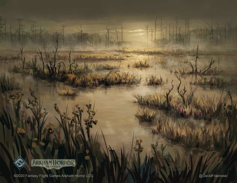 ArtStation - Salt Marshes, David Frasheski Fantasy Marshland, Fantasy Marsh, Ttrpg Ideas, Scene Reference, Marsh Art, Tribe Art, The Woman In Black, Castle Drawing, Salt Marsh