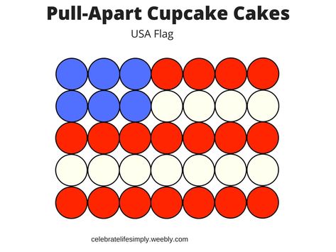 USA Flag Pull-Apart Cupcake Cake Template | 4th of July | Independence Day, Labour Day, Patriotic Party, can easily be made bigger, Red, White & Blue, Memorial Day, Veterans Day, American Flag Cupcake Cake, Flag Cupcakes, Cupcake Template, Cupcakes Decorating, Cupcake Flags, Pull Apart Cupcake Cake, Pull Apart Cake, Cake Pulls, Small Bakery