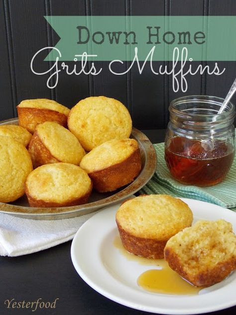 Yesterfood : Down Home Grits Muffins Grit Muffins, Grits Muffins, Quick Grits, Instant Grits, Grit Cakes, Brunch Bread, Grits Recipe, Muffin Tops, Butter Honey