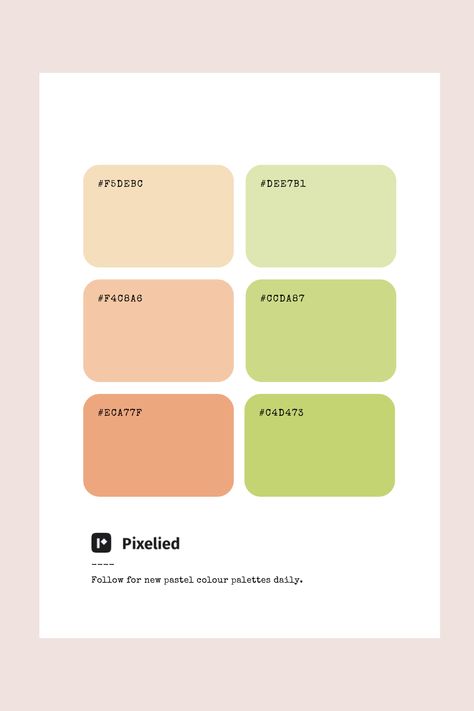 This pastel color palette features a harmonious blend of soft, warm hues ranging from creamy beige and peach to a gentle orange. It transitions seamlessly into delicate shades of light green, creating a refreshing and balanced look. Ideal for illustration, branding, typography, and web UI, these colors evoke a sense of calmness, warmth, and natural elegance. Light Peach Color Palette, Pastel Orange Color Palette, Color Scheme Generator, Peach Color Palettes, Color Generator, Orange Palette, Presentation Boards, Beige Color Palette, Light Peach Color