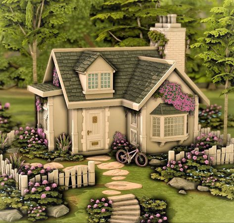 Sims 4 Cottage, Sims 4 Challenges, Lavender Cottage, Sims Houses, Sims Builds, Sims 4 House Plans, Sims 4 House Building, Sims Ideas, Sims 4 House Design