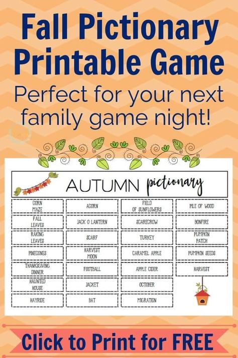 Fall Pictionary Printable, Fall Pictionary Words, Thanksgiving Pictionary For Kids, Thanksgiving Pictionary For Adults, Pictionary Words List Printables, Fall Games For Adults, Halloween Pictionary, Thanksgiving Pictionary, Pictionary For Kids