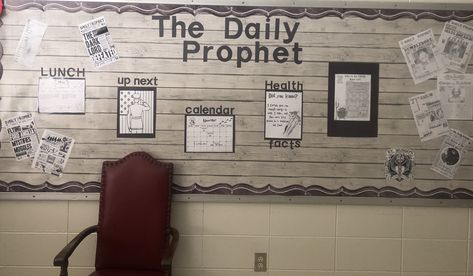 Harry Potter bulletin board. Daily Prophet Style! Harry Potter Bulletin Board, The Daily Prophet, Daily Prophet, Printable Banner, Classroom Design, Bulletin Boards, Bulletin Board, Harry Potter, Gallery Wall