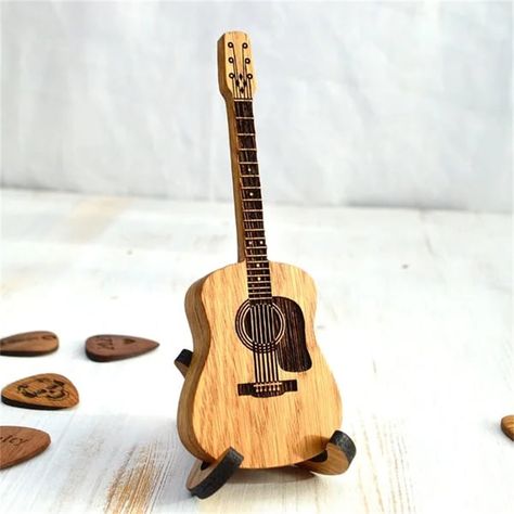 Guitar Pick Box, Mini Stand, Guitar Picks Personalized, Wooden Guitar, Pick Holder, Guitar Gifts, Guitar Stand, Box Guitar, Guitar Picks