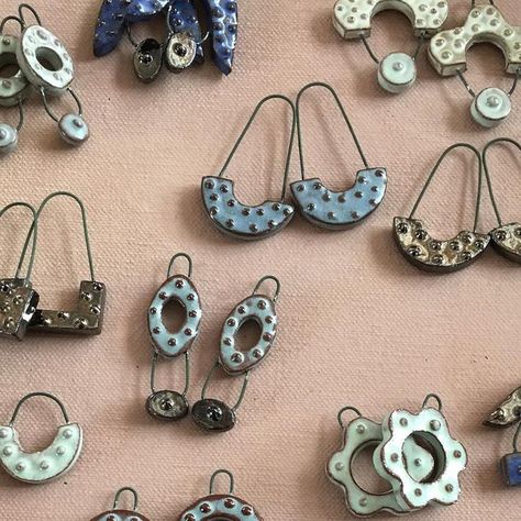 Terrie MacDonald on Instagram: "Got some of my new earrings out of the kiln this morning. Onward to making the ear hooks and cleaning them up. #canadianceramics #clayearrings #clayjewelry #canadianpottery #earthenware #redclaylove" Pottery Earrings, Ceramic Earrings, Rustic Ceramics, Polymer Clay Jewelry Diy, New Earrings, Ceramic Earring, Clay Ornaments, Ceramics Pottery Art, Clay Jewelry Diy