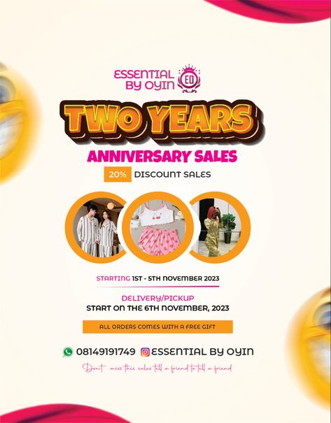 Two Year Anniversary, Sale Flyer, Discount Sale, The 5th Of November, Anniversary Sale, Flyer Design, Curly Hair, Luxury Design, Free Gifts