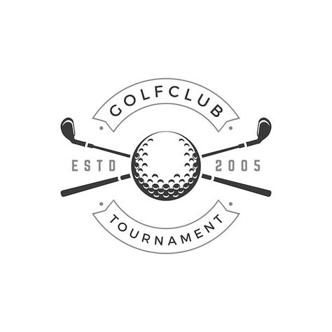 Golf club tournament vector logo crossed... | Premium Vector #Freepik #vector #golf-flag #golf-club #golf-stick #golf-hole Golf Tournament Shirt Design, Golf Club Logo Design, Golf Tournament Logo, Golf Logo Inspiration, Golf Graphic Design, Sports Club Logo, Golf Branding, Golf Logos, Mechanic Logo Design