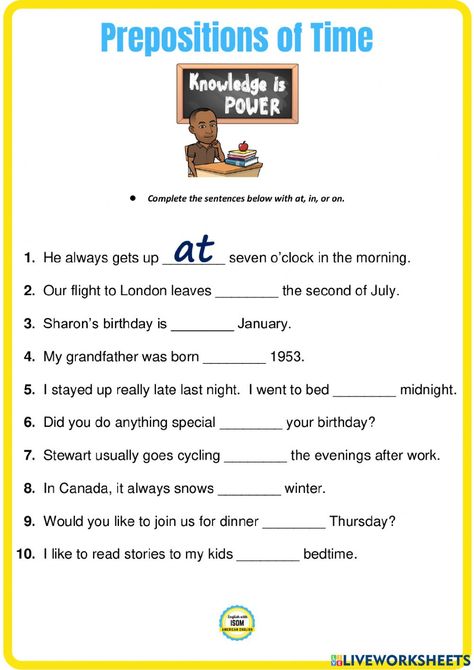 Preposition Of Time, Preposition Worksheets, Time Worksheets, English As A Second Language (esl), English As A Second Language, Forgot My Password, Knowledge Is Power, School Subjects, Online Workouts