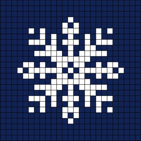 A pixel art template of a snowflake shaped like an ex and plus on top of each other. The cross' ends get larger, leaving a singular dot on the end. The plus has an end shape like the female gender symbol, but mirrors each area (flipped over). Minecraft Snowflake Pattern, Snowflake Perler Beads, Knitting Snowflake Pattern, Simple Christmas Cross Stitch Patterns Free, Snowflake Perler Bead Patterns, Snowflake Pixel Art, Christmas Crochet Tapestry, Christmas Pixel Grid, Perler Bead Snowflakes