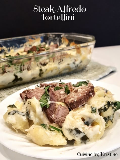 Steak Alfredo Tortellini – CuisineByKristine Steak Tortellini, Cheese Filled Pasta, Steak And Spinach, Alfredo Tortellini, Steak Alfredo, Fettucini Alfredo, Tortellini Alfredo, Food For The Week, Alfredo Sauce Recipe Easy