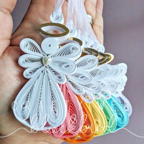 Quilting Ornaments, Quilled Angels, Quilled Nativity, Quilling Angels, Paper Quill Christmas Ornaments, Paper Quilling Angel Wings, Easy Quilling, Quilled Angels Ornaments, Quilled Ornaments