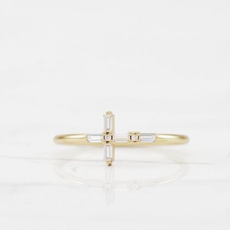 Ring Baguette, Cross Jesus, Baguette Ring, Engagement Wedding Ring, Holy Cross, Ring Minimalist, Ring Dainty, Baguette Cut, Baguette Diamond